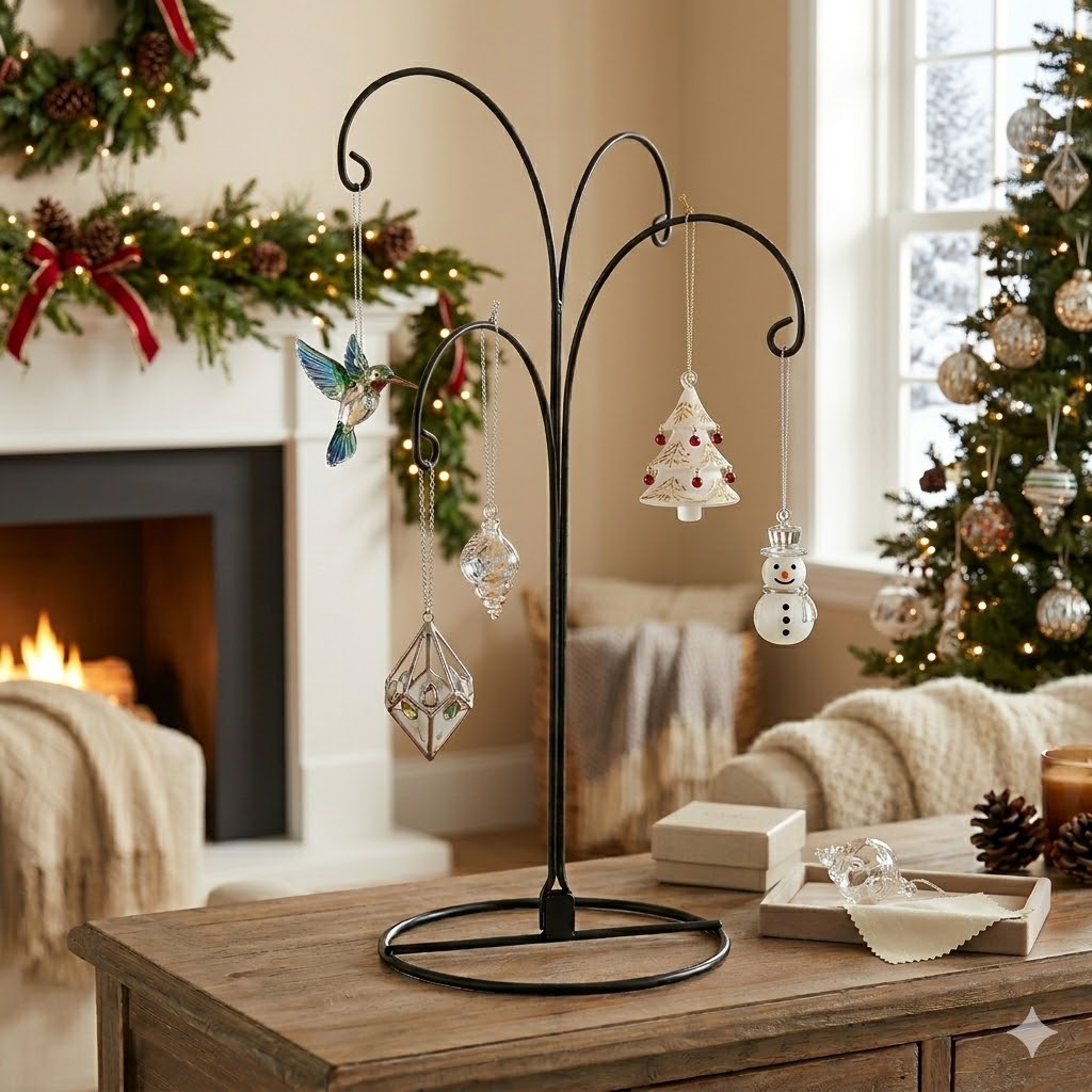 HOHIYA 2 Pack 4-Arm Ornament Display Stand 12 Inch Metal Hanging Holder for 4 Christmas Ornaments Multi-Hook Stand for Glass and Crystal Balls Black Art Craft Hanger